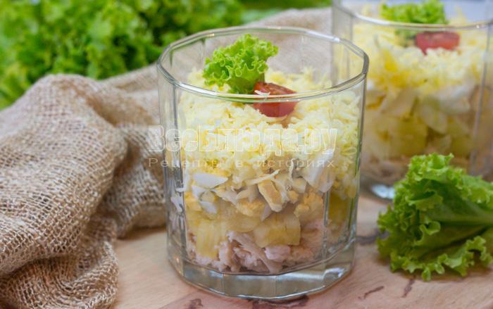 рецепт салата с ананасами, курицей, яйцами рецепт салата с ананасами, курицей, яйцами