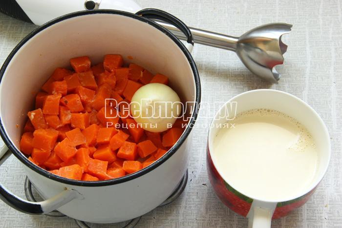 измельчаю тыкву и лук