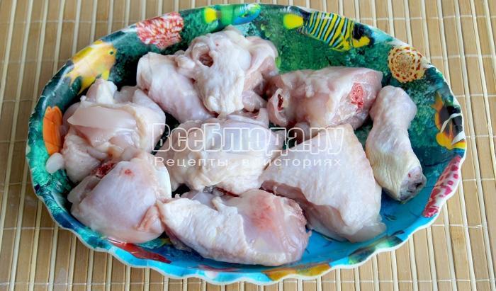 порезать мясо на кусочки