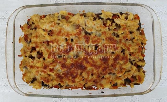 готовая запеканка с баклажанами и курицей